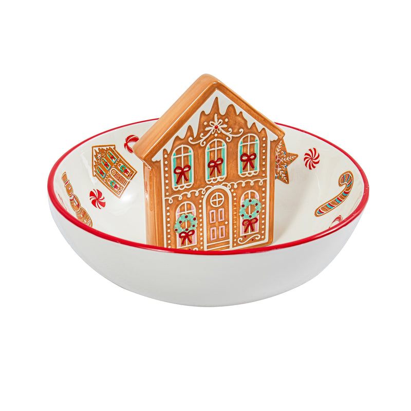 9" Ceramic Candy Bowl with Gingerbread House Icon,3cy007