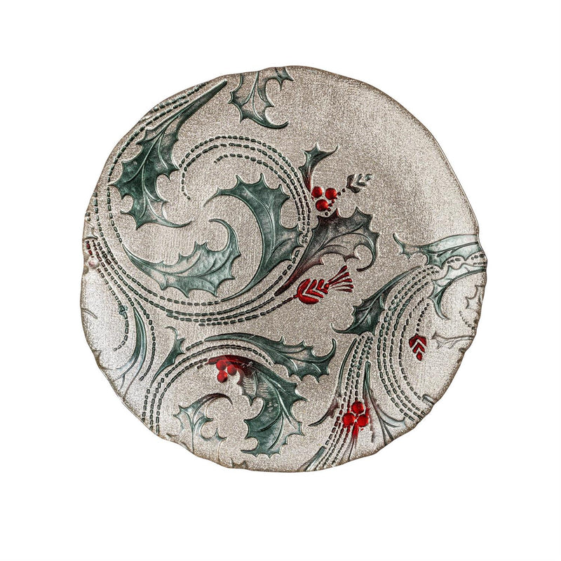 Joyful Traditions Plate Glass Holly and Berries Dinner Plate, 10.5"