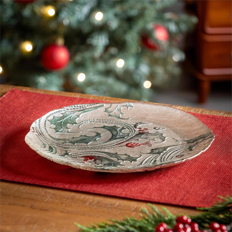 Joyful Traditions Plate Glass Holly and Berries Dinner Plate, 10.5"