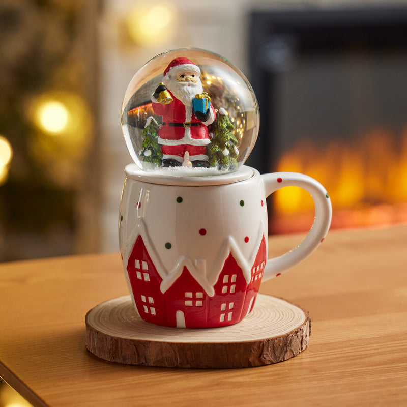 11oz Ceramic Cup and Water Globe Topper w/ Box, Santa,3dwg040a