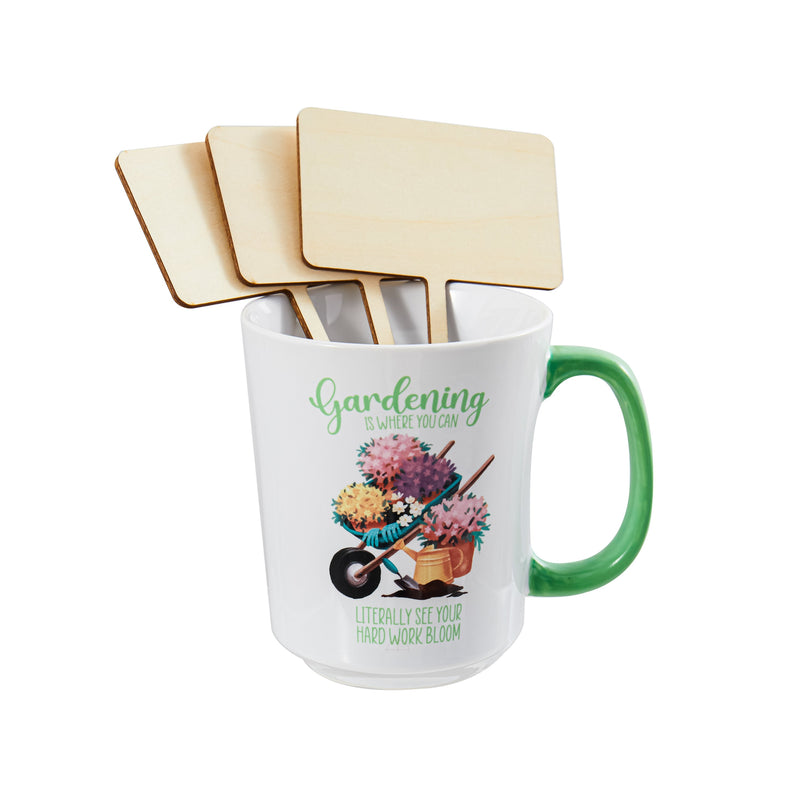 Ceramic Cup of Awesome Gardener Giftset, 17oz, w/ Plant Picks and Box,3dwg046