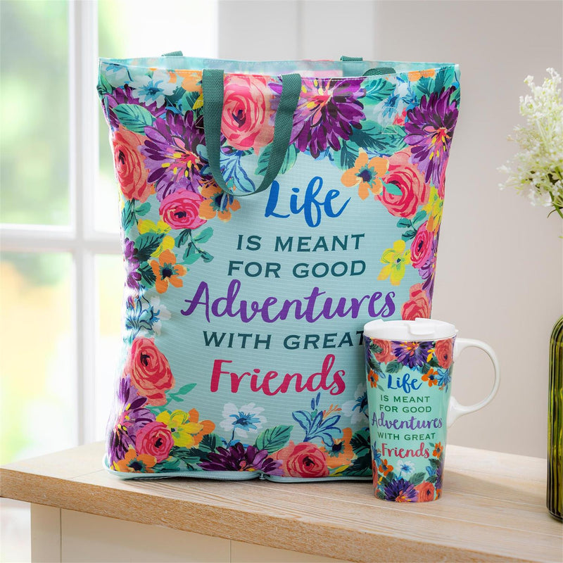 Life Is Meant For Good Adventures Ceramic Perfect Cup and Compact Tote Giftset, 17oz, Gift Box