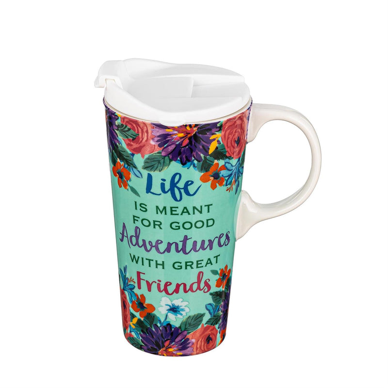 Life Is Meant For Good Adventures Ceramic Perfect Cup and Compact Tote Giftset, 17oz, Gift Box