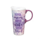 Super Mom Super Wife Super Tired Ceramic Perfect Cup and Compact Tote Giftset, 17oz, Gift Box