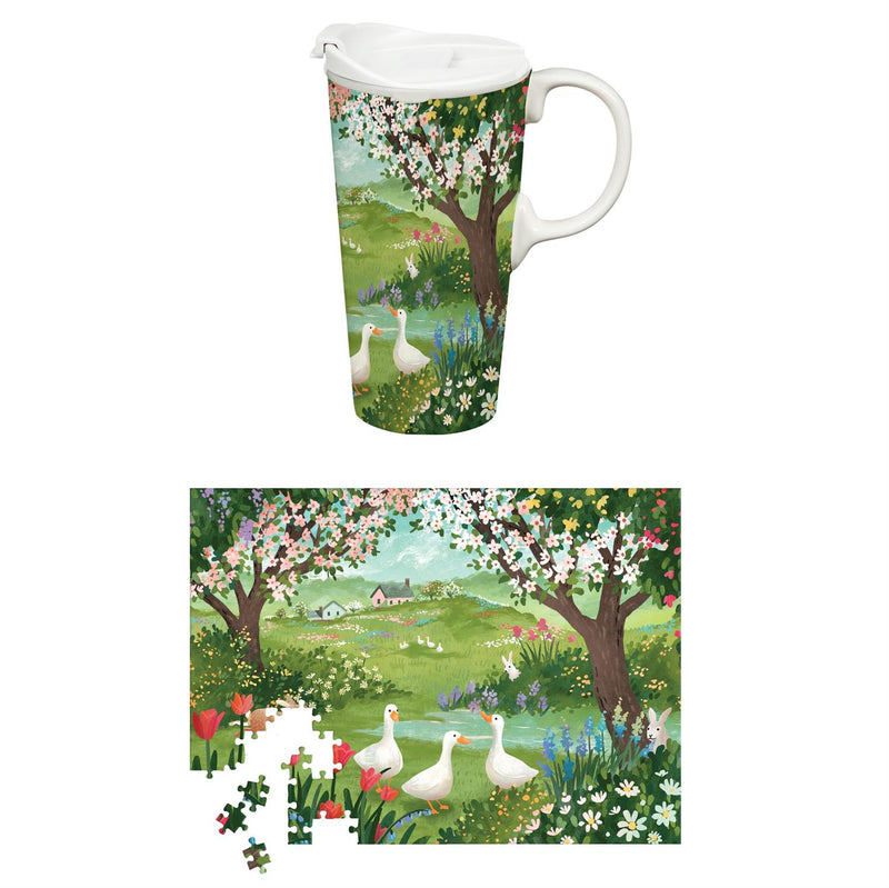 In Bloom Pastoral Story Ceramic Perfect Cup and Puzzle Gift Set, 17oz, Gift Box
