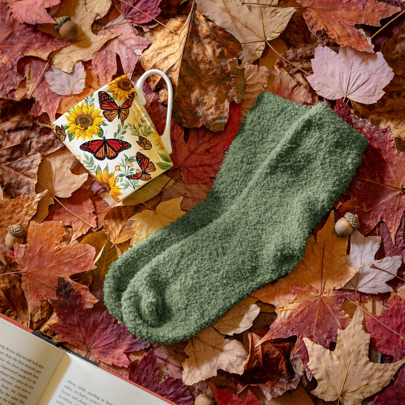Butterfly Ceramic Flare Cup and Sage Socks Gift Set, 12oz, Gift Box