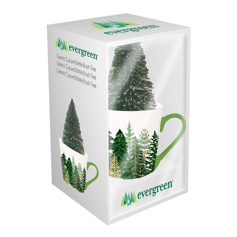 Shades of Green Drinkware Gift Set Ceramic Flare Cup and Bottle Brush Tree, 12oz, Gift Box
