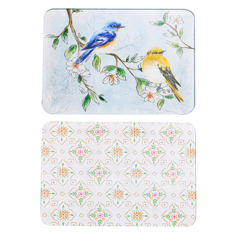 Tempered Glass Cutting Board Set, Birds in Blooms,3glb9863