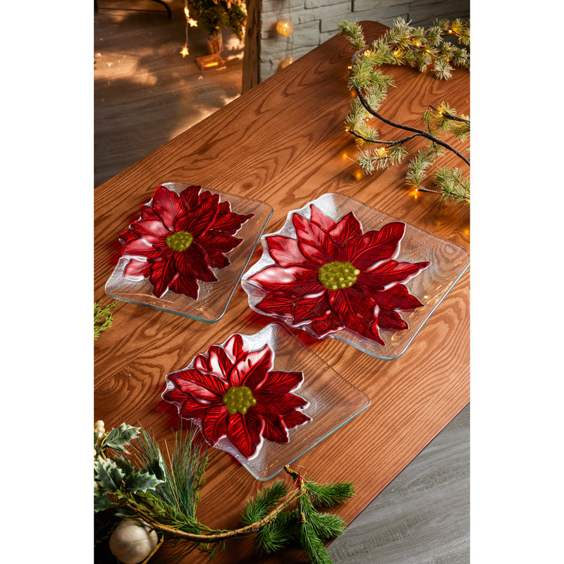 Glass Poinsettia Plate Set,3gpl020