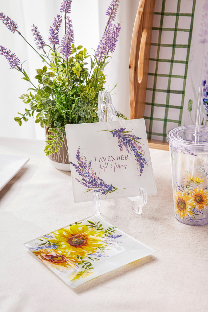 6" Glass Square Appetizer Plate, Lavender Fields,3gpl9862