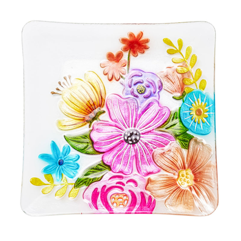 12" Square Floral Glass Platter,3gsp008