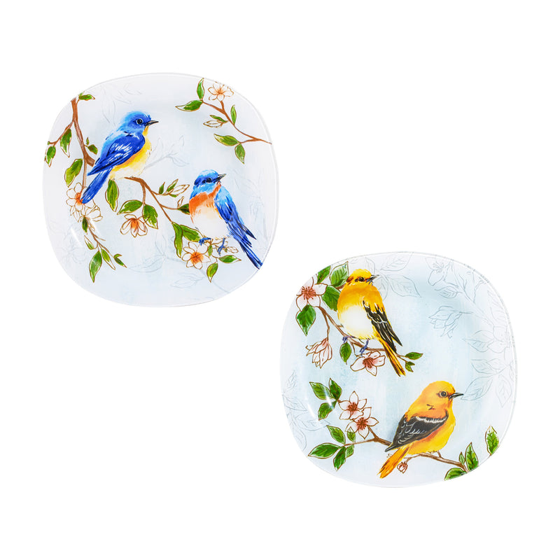 8" Glass Square Plate, Birds in Blooms,3gsp9863