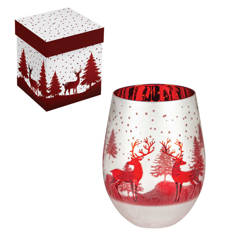 18oz Stemless Glass with Ion Plating and Etched Decoration, Red, Buck,3ip006