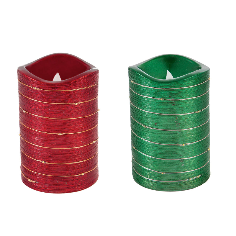 LED Metallic Swirl Flameless Candle with Timer Function, 2 Asst, Red/Green,3led225