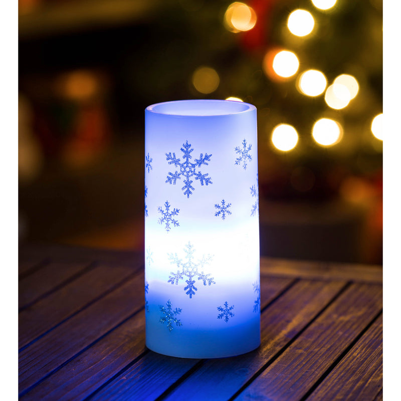 LED Snowflake Pillar Table Decor with Projected Icons,3led330