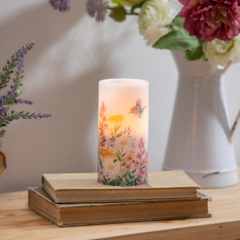 3" x 6" LED Wax Candle, Birds & Floral,3led388