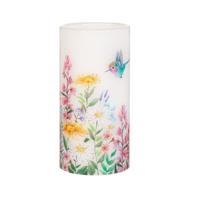 3" x 6" LED Wax Candle, Birds & Floral,3led388