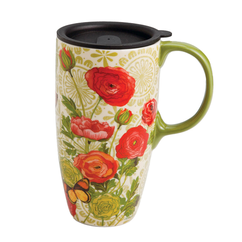 Boxed Ceramic Latte Travel Cup 17oz, Botanica,3ltm3934