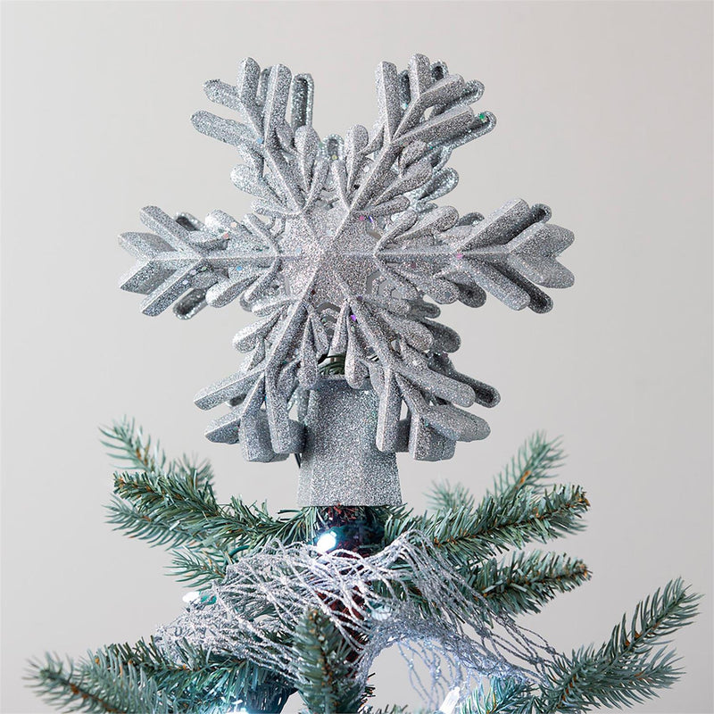 LED Silver Glitter Snowflake Tree Topper with Projected Icons