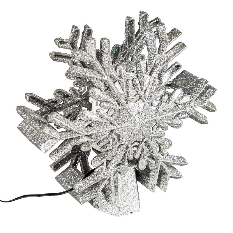 LED Silver Glitter Snowflake Tree Topper with Projected Icons