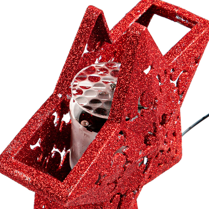 LED Red Glitter Star Tree Topper with Projected Icons