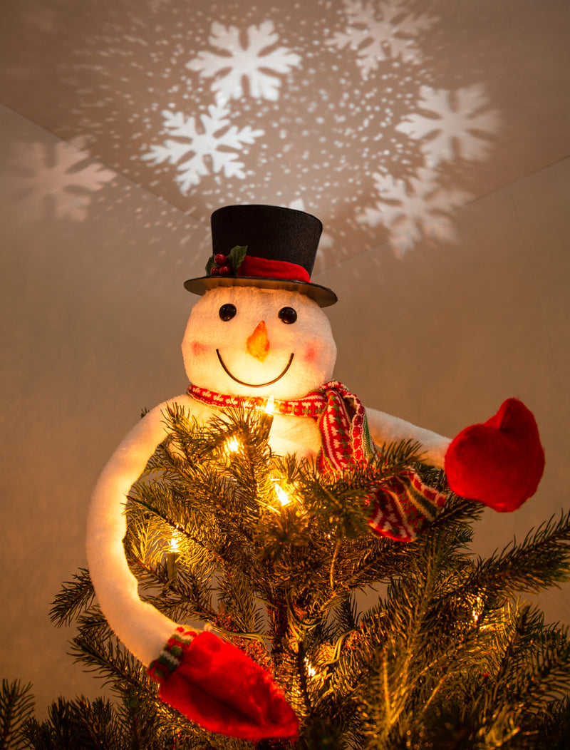 12" LED Fabric Snowman Tree Topper with Snowflake Projection,3ltt010