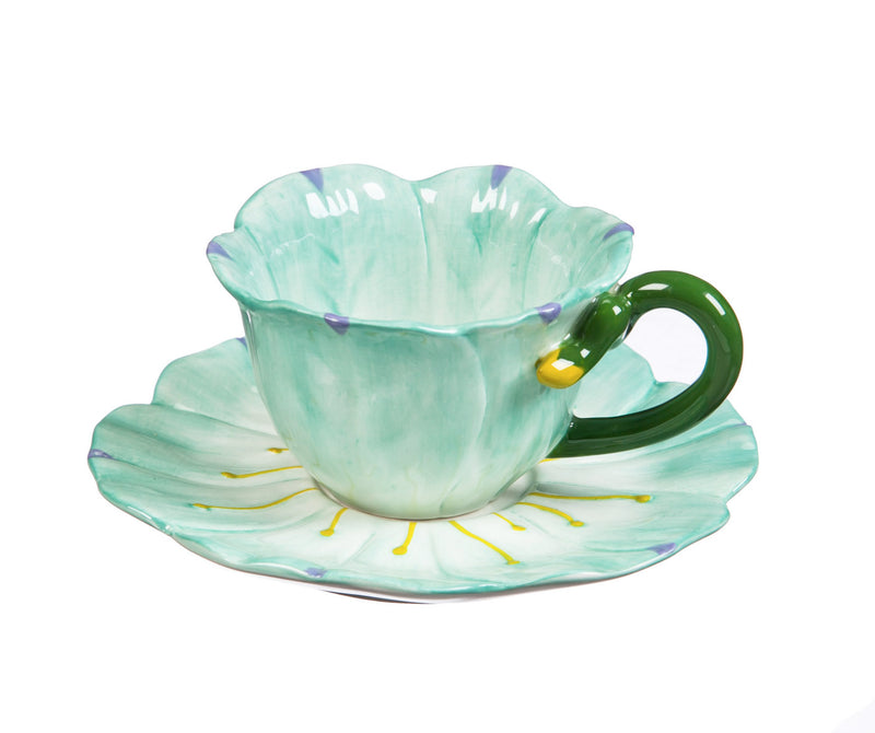 Ceramic Flower Cup and Saucer, 4 OZ., Set of 2,3mss002