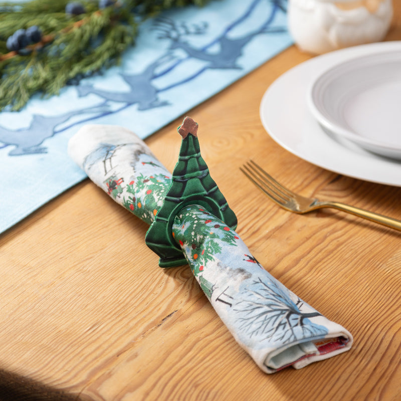 12" Fabric Napkins with Christmas Tree Napkin Ring Set,3nrs001