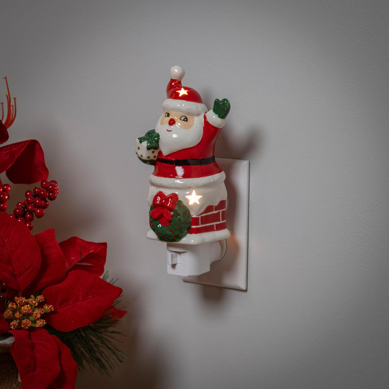 Ceramic Santa in Chimney with Star Cut-out Nightlight,3ntc003