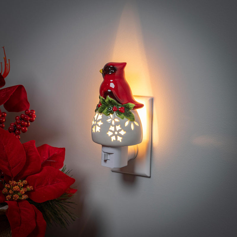 Ceramic Cardinal with Snowflake Cut-out Nightlight,3ntc004