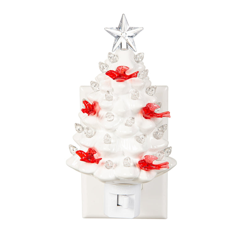Ceramic Christmas Tree with Cardinals Nightlight,3ntc005