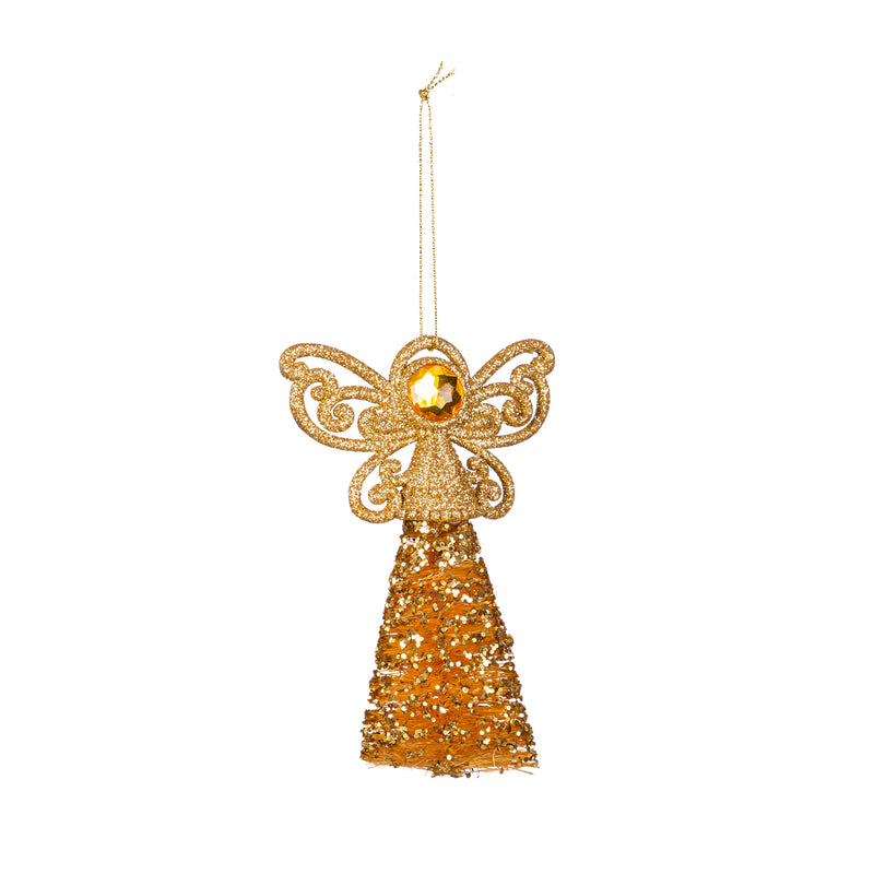 4.75" Natural Fiber and Plastic Angel Ornament,3orn069