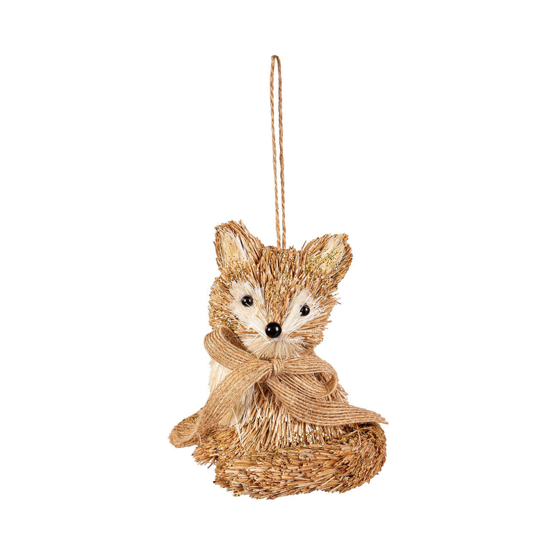 4.5" Natural Fiber Animal with Glitter Ornament,3orn074