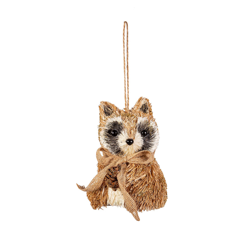 4.5" Natural Fiber Animal with Glitter Ornament,3orn074