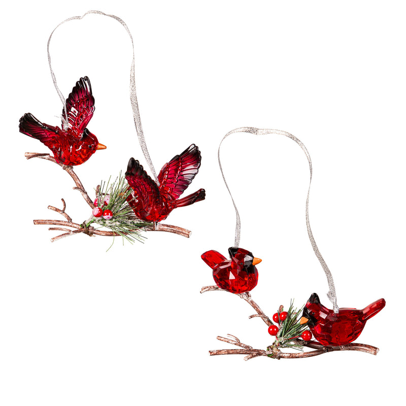 7.5" Acrylic Cardinals with Artificial Ornament,3orn078