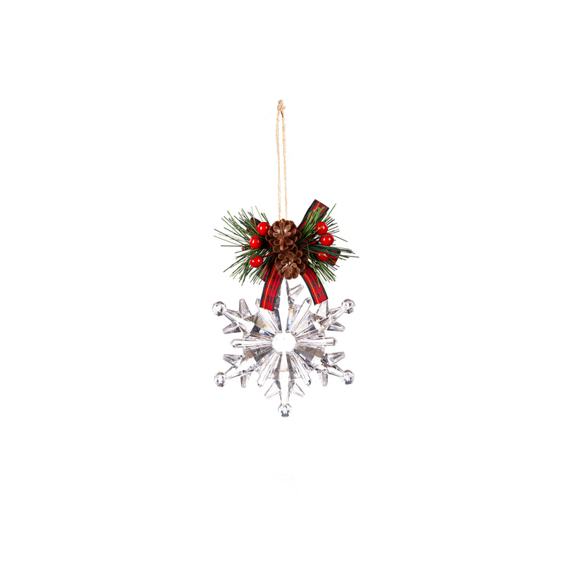 5.5" Acrylic Snowflake with Artificial and Bow Ornament,3orn079