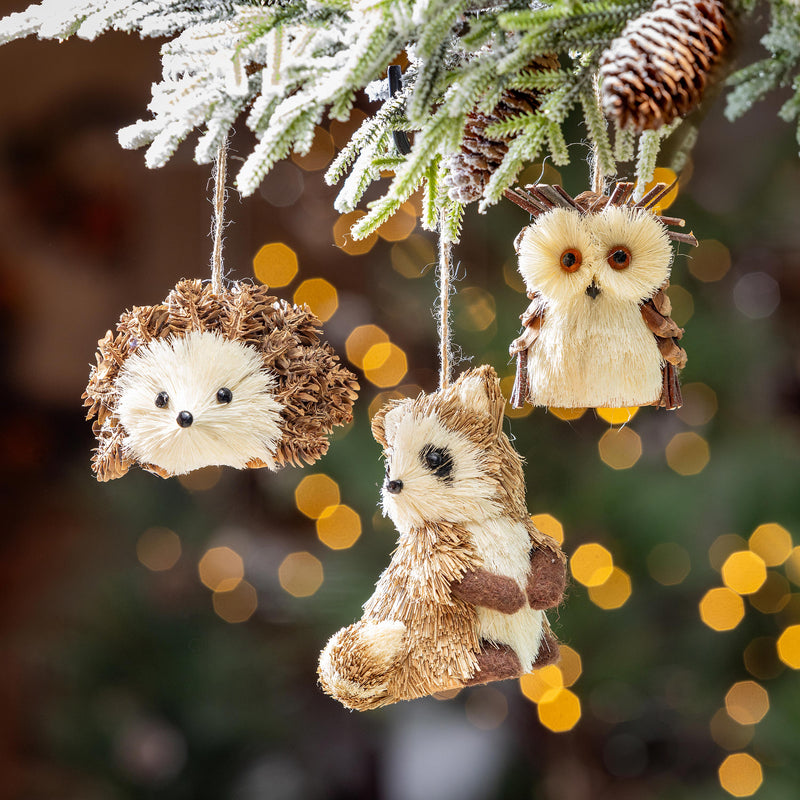 Woodland Storybook Ornament Natural Fiber Animal, Asst of 3
