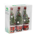Traditional Santa Ornament Plastic Santa Bottle Brush Tree, 7"H, Set of 3, Gift Box