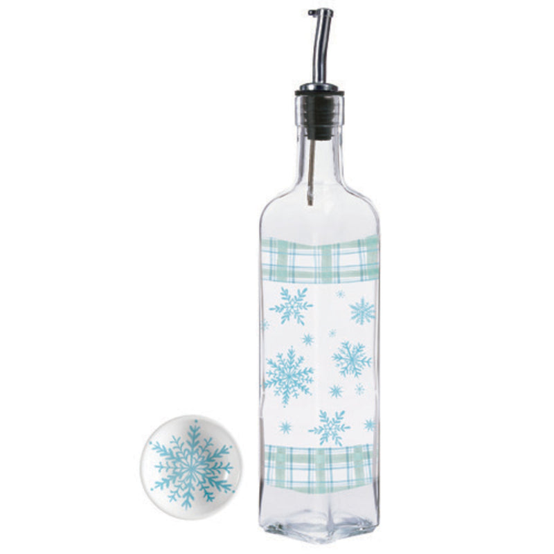 Glass Oil Bottle with Ceramic Dip Dishes, Winter Frost,3os9900