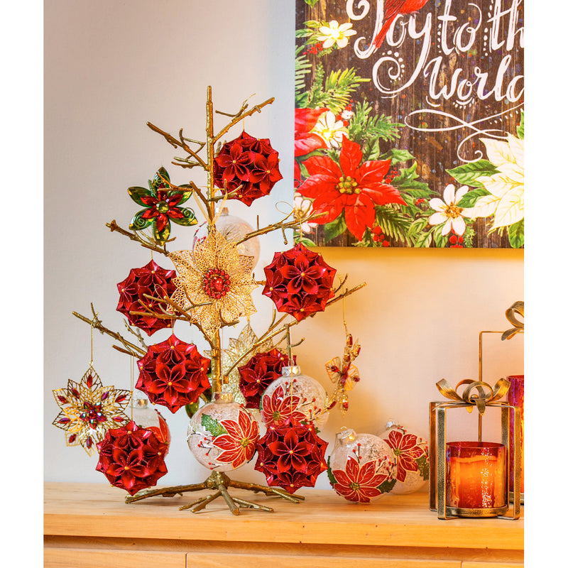 Cardboard Floral Ball Ornament, Red,3ot1185