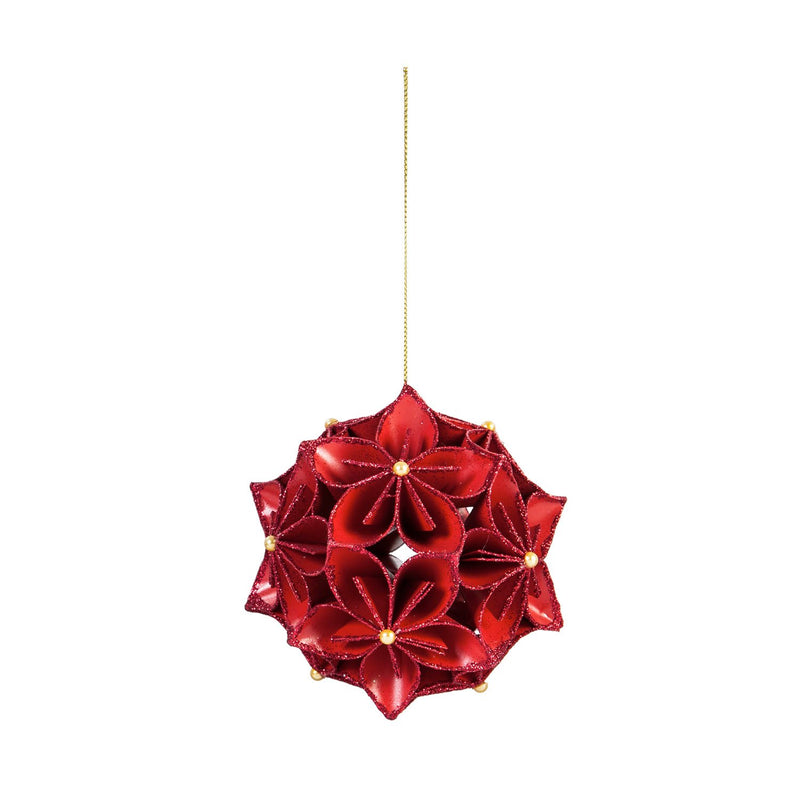 Cardboard Floral Ball Ornament, Red,3ot1185