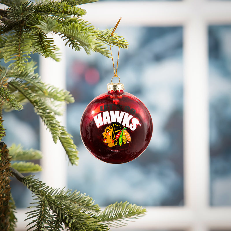 Blown Glass Ornament, Chicago Blackhawks,3ot4355bgo