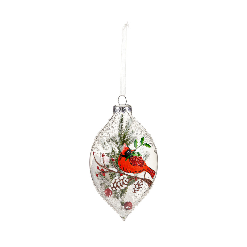 Glass Ball with Cardinal and Snow Ornament, 2 Asst,3ot767