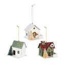 VivaStyle Ornament, Paper Ornament, House with Bottle Brush Trees, 2.75"H, Set of 3