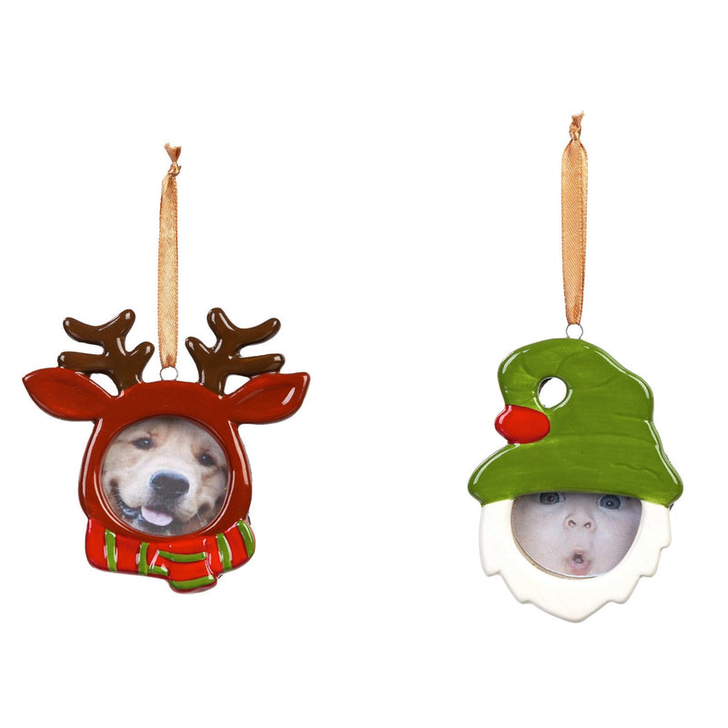 Ceramic Picture Frame Ornament, 2 Asst: Gnome, Deer,3otc028