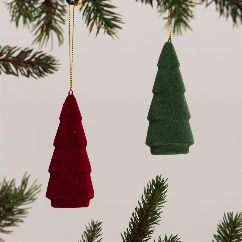 4" Flocked Ceramic Tree Ornament, 2 Asst, Red/Green