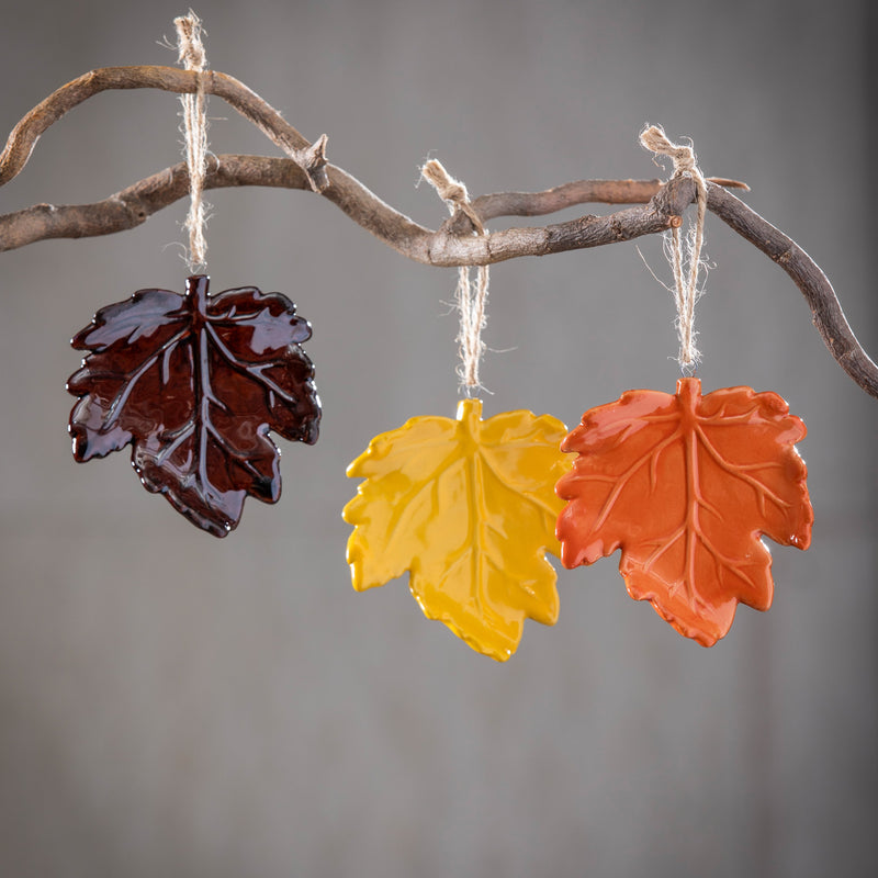 4" Ceramic Hanging Décor Set, Leaf,3otc052