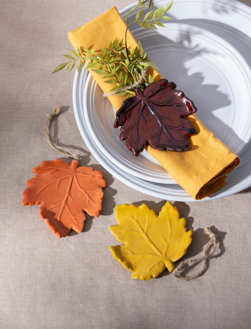 4" Ceramic Hanging Décor Set, Leaf,3otc052