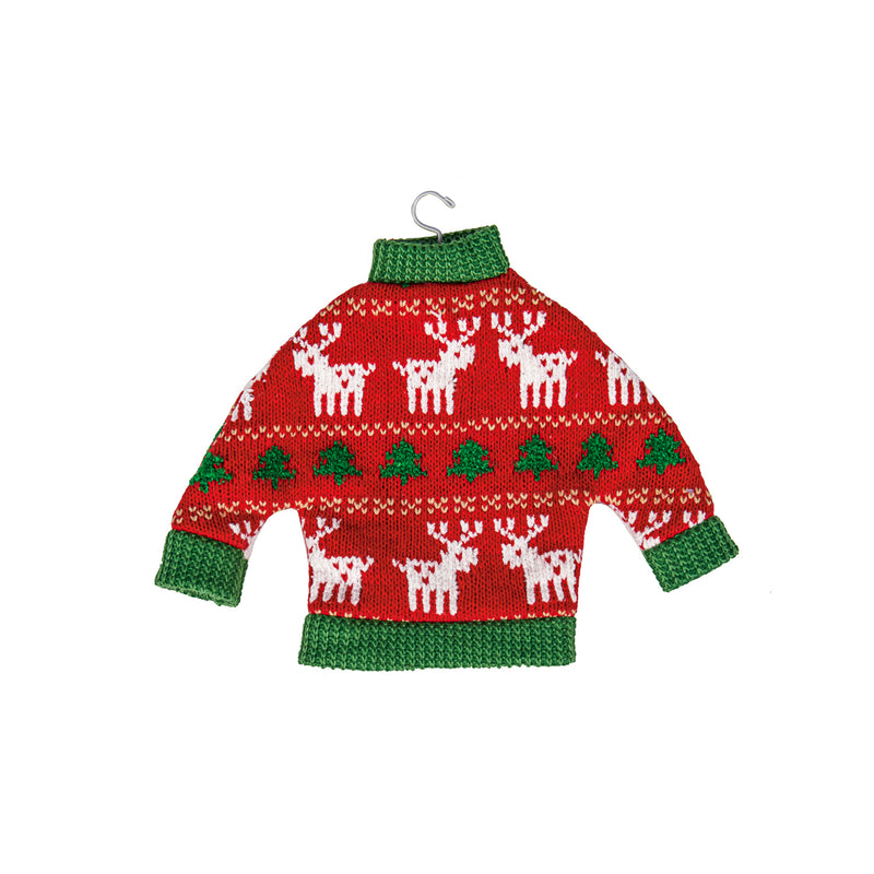 Fabric Holiday Sweater Ornament, 3 Asst: Red/Blue/Green,3otf173