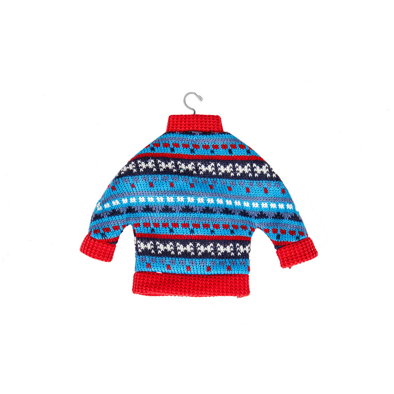 Fabric Holiday Sweater Ornament, 3 Asst: Red/Blue/Green,3otf173